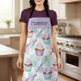 Personalized Mom Lavender Teal Cupcake Baking Crew Schürze