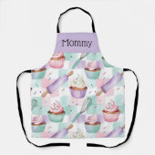 Personalized Mom Lavender Teal Cupcake Baking Crew Schürze (Vorderseite)