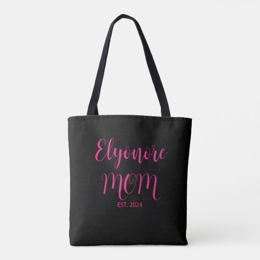 Personalized Mom Name Established Date Pink Script Tasche (Rückseite)
