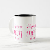 Personalized Mom Name Established Pink Script Zweifarbige Tasse (Vorderseite Links)