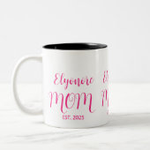 Personalized Mom Name Established Pink Script  Zweifarbige Tasse (Links)