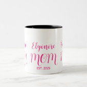 Personalized Mom Name Established Pink Script Zweifarbige Tasse (Mittel)