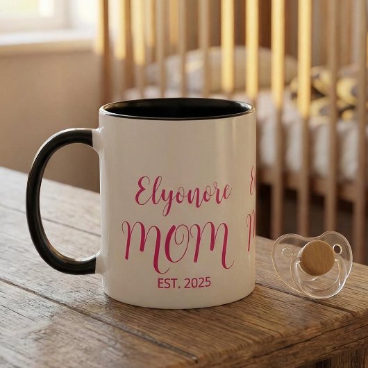 Personalized Mom Name Established Pink Script Zweifarbige Tasse