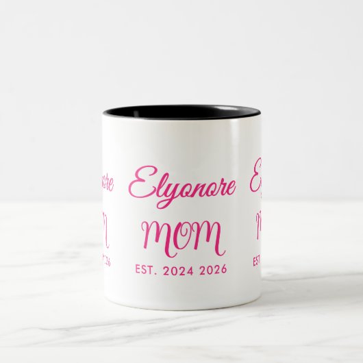 Personalized Mom Name Two Date Pink Script  Zweifarbige Tasse (Mittel)