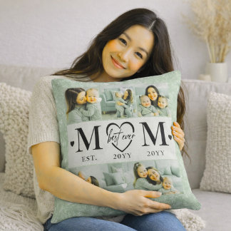 Personalized Mom Photo  Sage Green Kissen