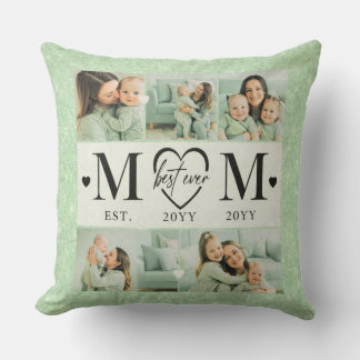 Personalized Mom Photo  Sage Green Throw Pillow Kissen