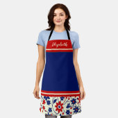 Personalized Mom Red White Blue Floral Schürze (Getragen)