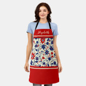 Personalized Mom Red White Blue Floral Schürze (Getragen)