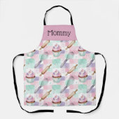 Personalized Mommy Adult Apron Pastel Cupcake Crew Schürze (Vorderseite)