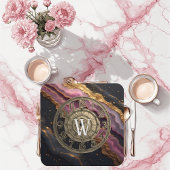 Personalized Monogram Agate Pink Rustic Metal Luxe Getränkeuntersetzer