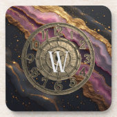 Personalized Monogram Agate Pink Rustic Metal Luxe Getränkeuntersetzer (Vorderseite)