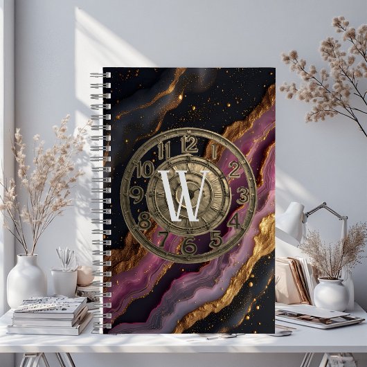 Personalized Monogram Agate Pink Rustic Metal Luxe Notizblock