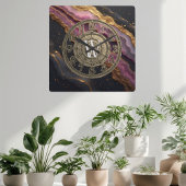 Personalized Monogram Agate Pink Rustic Metal Luxe Quadratische Wanduhr