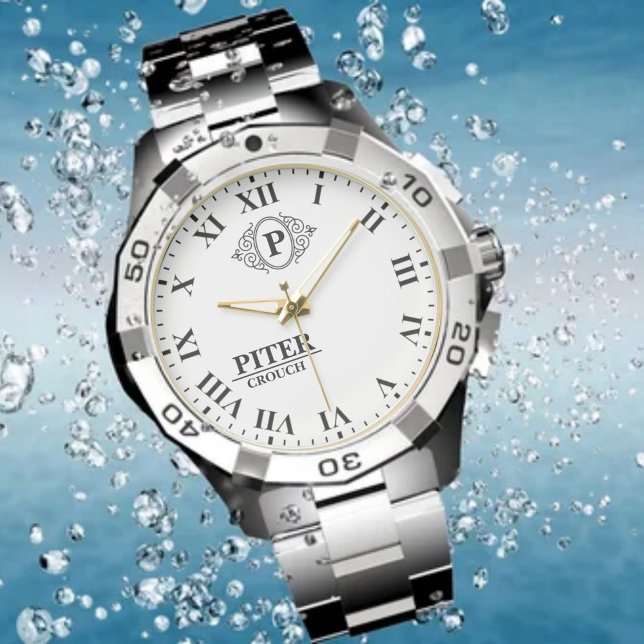 Personalized Monogram and Name black and white Armbanduhr (Von Creator hochgeladen)