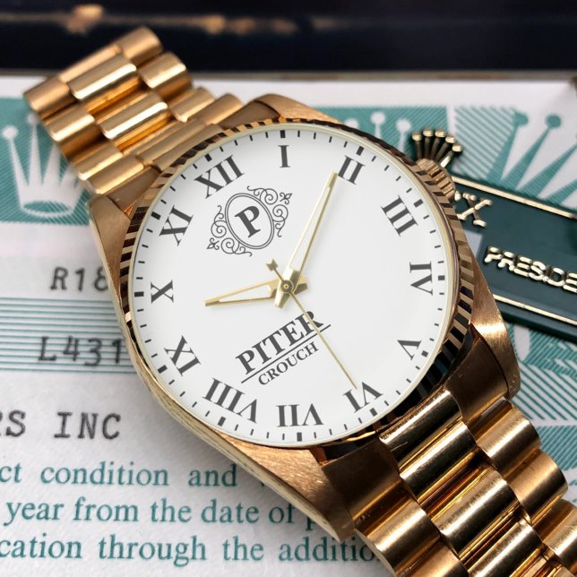 Personalized Monogram and Name black and white Armbanduhr (Von Creator hochgeladen)