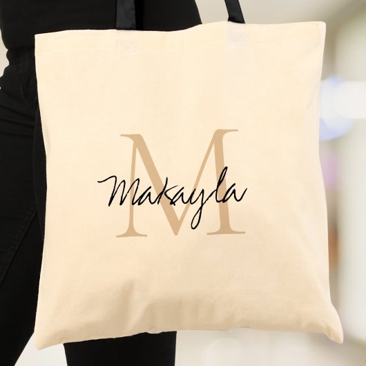 Personalized Monogram Beige Black Tragetasche