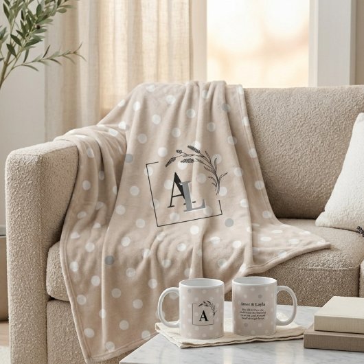 Personalized Monogram Beige Polka Dot Throw Gift Fleecedecke