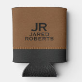 Personalized Monogram Brown & Black Leather Dosenkühler (Rückseite)