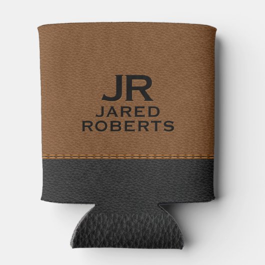 Personalized Monogram Brown & Black Leather Dosenkühler (Rückseite)