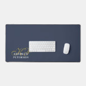 Personalized Monogram Dusty Navy Blue Gold White Schreibtischunterlage (Tastatur & Maus)