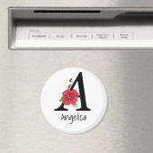 Personalized monogram editable A text red flower Magnet (In Situ (Geschirrspüler))