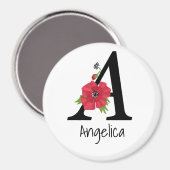 Personalized monogram editable A text red flower Magnet (Vorderseite/Rückseite)