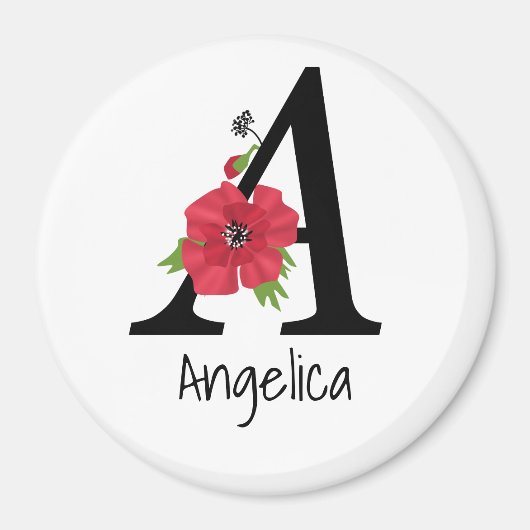 Personalized monogram editable A text red flower Magnet (Vorne)