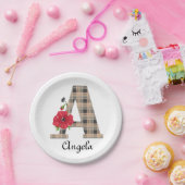 Personalized monogram editable A text red flower Pappteller (Party)