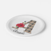 Personalized monogram editable A text red flower Pappteller (Schrägansicht)