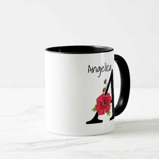 Personalized monogram editable A text red flower Tasse (VorderseiteRechts)