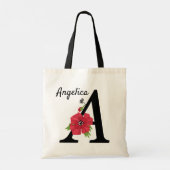 Personalized monogram editable A text red flower Tragetasche (Rückseite)