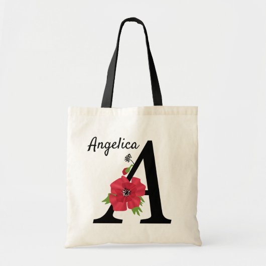 Personalized monogram editable A text red flower Tragetasche (Vorne)