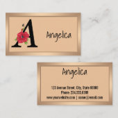 Personalized monogram editable A text red flower Visitenkarte (Vorne/Hinten)