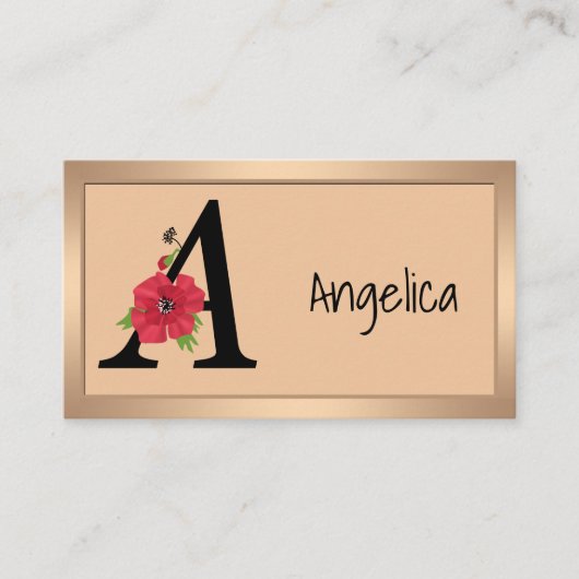 Personalized monogram editable A text red flower Visitenkarte (Vorderseite)