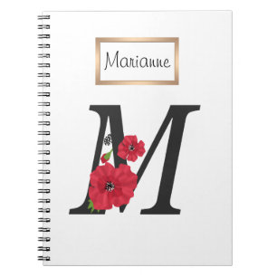 Personalized monogram editable M text red flower Notizblock