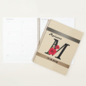 Personalized monogram editable M text red flower Planer (Anzeige)