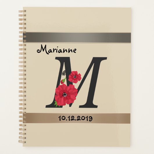 Personalized monogram editable M text red flower Planer (Vorderseite)