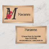 Personalized monogram editable M text red flower Visitenkarte (Vorne/Hinten)