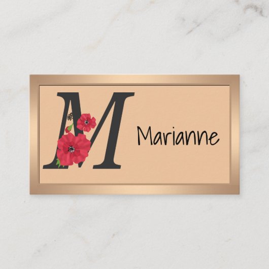 Personalized monogram editable M text red flower Visitenkarte (Vorderseite)
