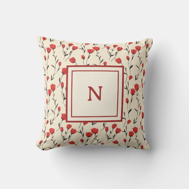 Personalized Monogram – Elegant Modern Floral  Kissen (Vorderseite)