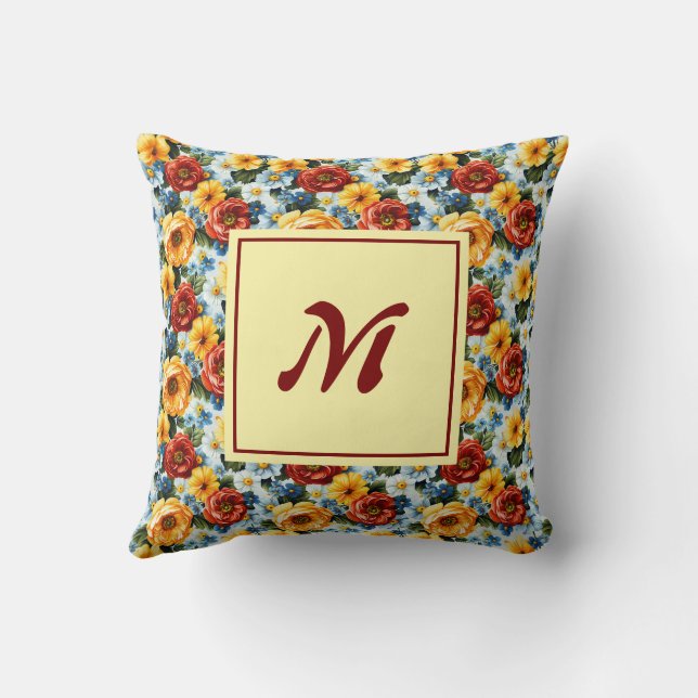 Personalized Monogram – Elegant Modern Floral Kissen (Rückseite)