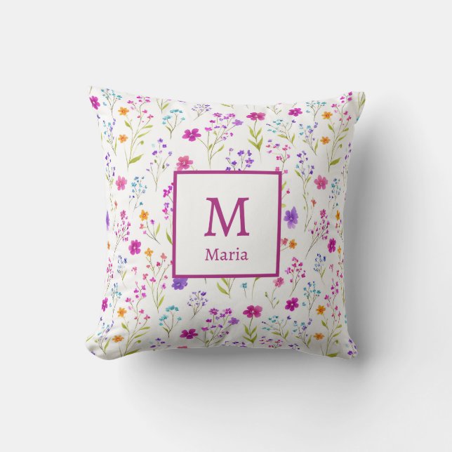 Personalized Monogram - Elegant Modern Floral  Kissen (Vorderseite)