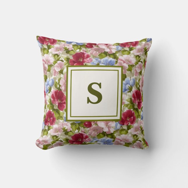Personalized Monogram – Elegant Modern Floral Kissen (Vorderseite)