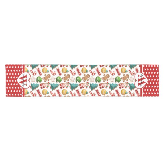 Personalized Monogram Gingerbread Cookie Christmas Kurzer Tischläufer (Horizontal)