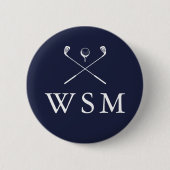 Personalized Monogram Golf Clubs Navy Blue Button (Vorderseite)