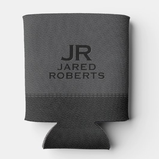 Personalized Monogram Gray & Black Leather Dosenkühler (Rückseite)