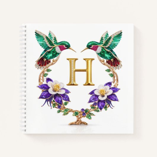 Personalized Monogram H Jeweled Hummingbird Gift Notizblock (Vorderseite)
