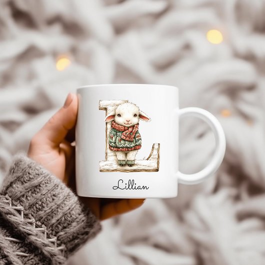 Personalized Monogram Initial L Christmas Lamb Kaffeetasse