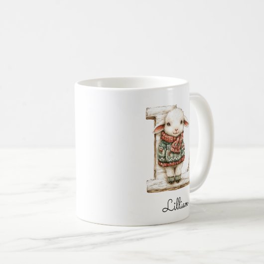 Personalized Monogram Initial L Christmas Lamb Kaffeetasse (VorderseiteRechts)