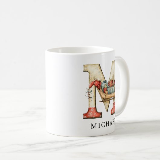 Personalized Monogram Initial M Christmas Holiday Kaffeetasse (VorderseiteRechts)